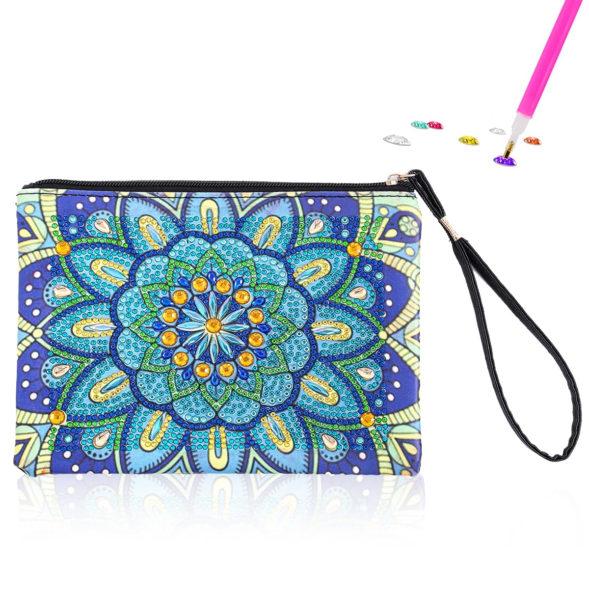 HASTHIP DIY Makeup Bag Diamond Painting Art Material Kit with Color Gem Packs, Tools & Accessories, Blue Mandala Diamond Painting Utility Bag with Lanyard DIY Diamond Craft Gift, 8.26x6.29 inches HASTHIP DIY Makeup Bag Diamond Painting Art Material Kit with Color Gem Packs, Tools & Accessories, Blue Mandala Diamond Painting Utility Bag with Lanyard DIY Diamond Craft Gift, 8.26x6.29 inches